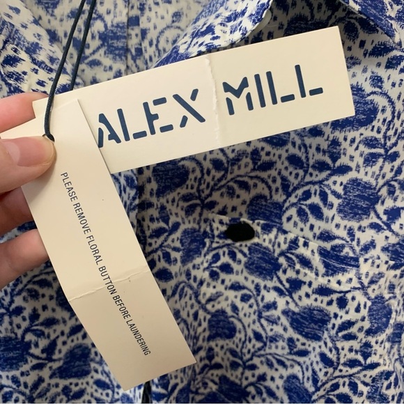 Alex Mill Standard Ikat Heart Button Down Shirt Blue White Size XL NWT New - Picture 11 of 13